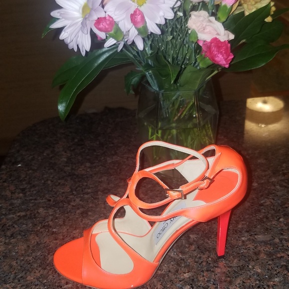 Jimmy Choo Lang Neon Orange Flame Ivette Sandle - Picture 5 of 6